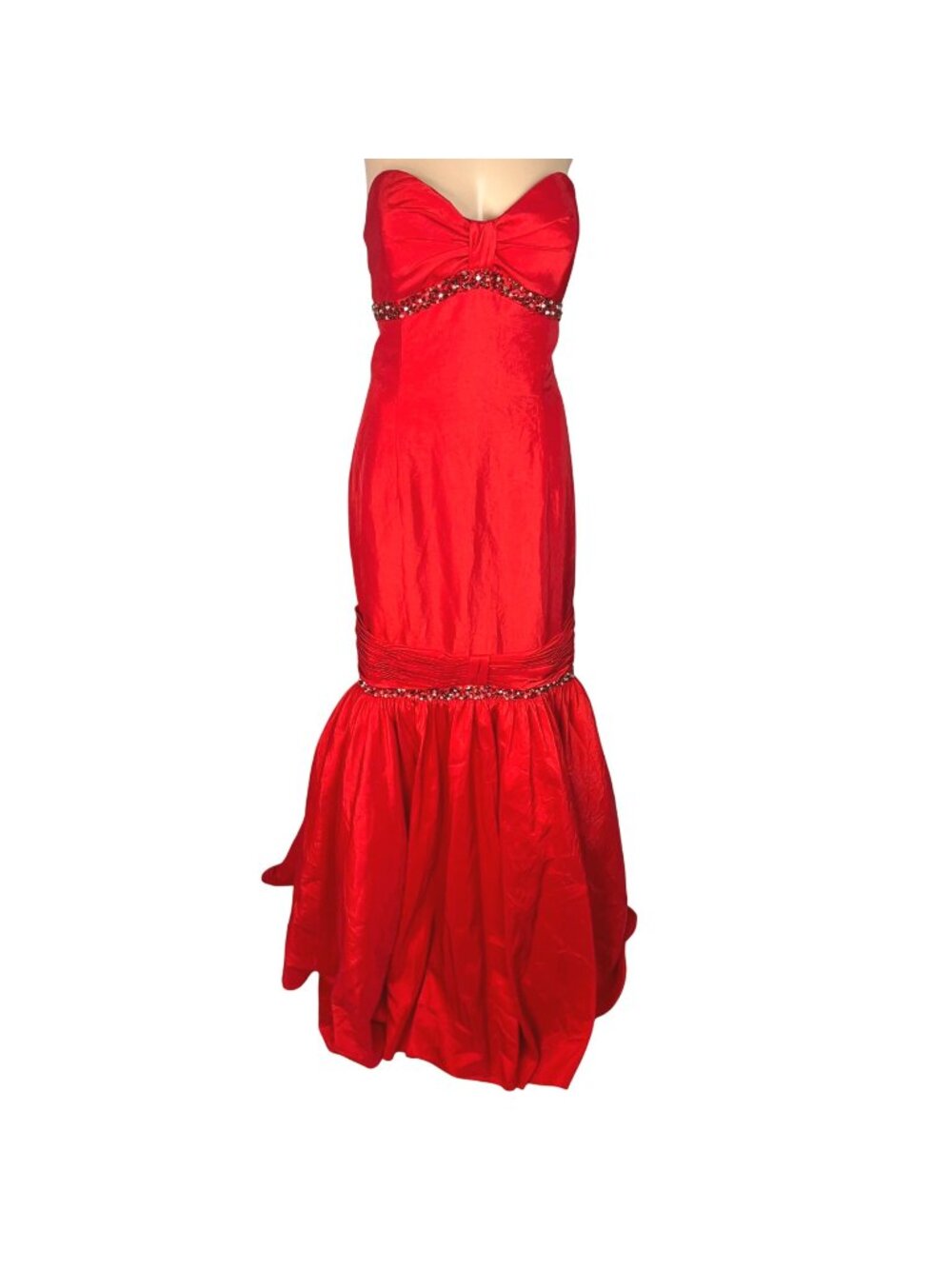 Vintage Y2K Studio 17 Red Strapless Mermaid Gown W/ Rhinestones & Bow - Size 16